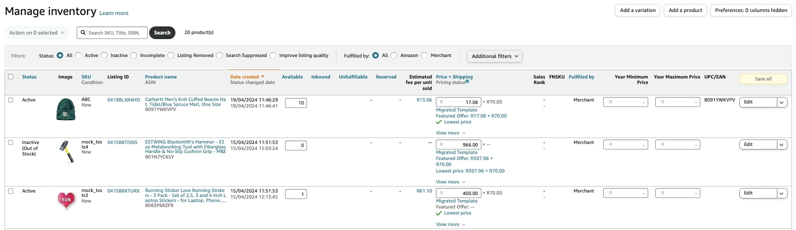 Manage inventory on Amazon Marketplace